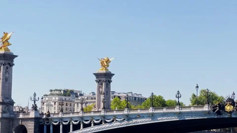 View of Bridge Pont Alexandre III in Paris over Eiffel tower Stock Footage 217489622