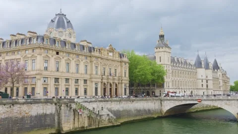 View of the bridge Pont au Change over the Seine River. Stock Footage 310203280