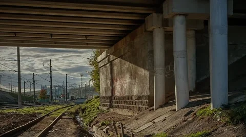 View from the bridge on the railroad Stock Footage 55806169