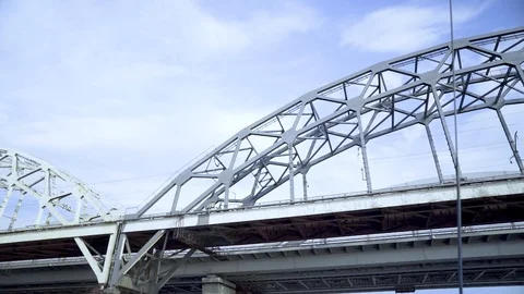 View of the bridge from the river Stock Footage 91393588