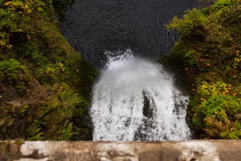 View from the bridge of the second section of Multnomah Waterfall located at Stock Photos