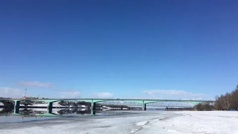 View of the bridge on a spring day Stock Footage 152141660