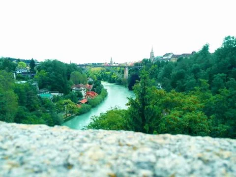 View from bridge on turquoise river in Bern Stock Photos