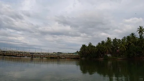 View of a bridge for vehicles, built over a river, Kerala, India Stock Footage 122573014