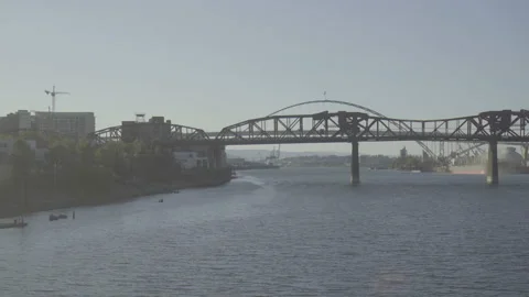 View of a Bridge While Crossing a Parallel Bridge Stock Footage 208764628