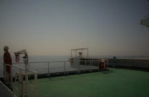 View from the bridge wings of a ship Stock Photos