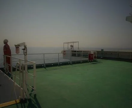View from the bridge wings of a ship Stock Photos