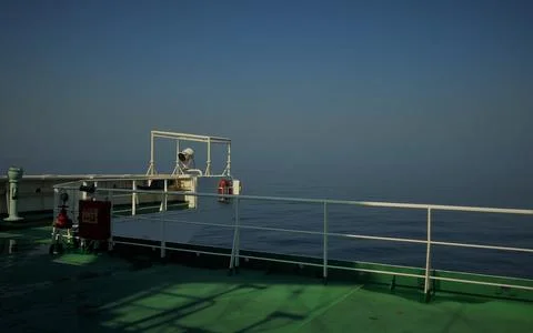 View from the bridge wings of a ship Stock Photos