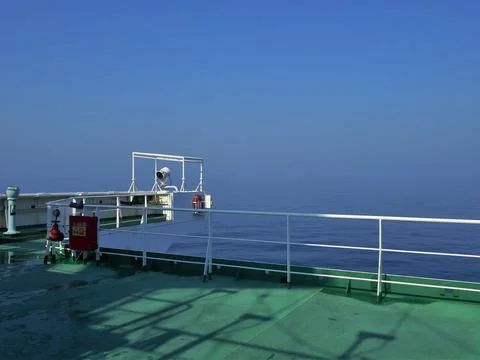 View from the bridge wings of a ship Stock Photos