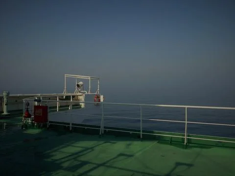 View from the bridge wings of a ship Stock Photos