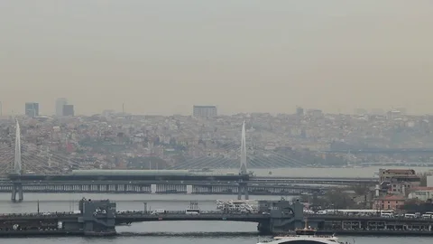 View of the bridges over the Bosphorus Strait in Istanbul Stock Footage 74267105