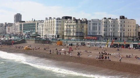 View of Brighton beach in the summer time, UK Stock Footage 115753517