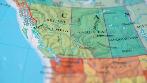 View of British Columbia, Alberta, and Saskatchewan on a world map 4K Stock Footage 300662084