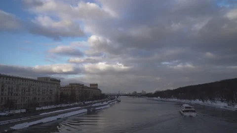 View of the broad city river in early spring Stock Footage 87287467