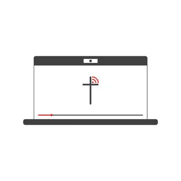 View the broadcast from the church using your laptop. Online church concept Stock Illustration