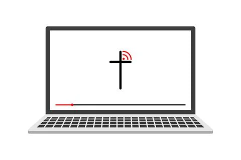 View the broadcast from the church using your device. Online church concept. Stock Illustration