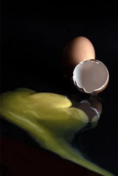 View of Broken egg yolk with Broken raw chicken eggshell in front of Fresh .. Stock Photos