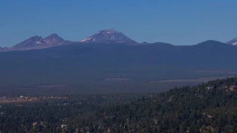 View of Broken Top From Pilot Butte on Clear Summer Day With Blue Sky Zoomed Stock Footage 249761917