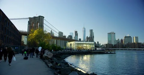 View of Brooklyn Bridge and Jane's Carousel. Stock Footage 73336873