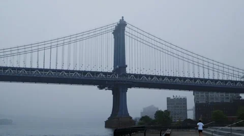 View of Brooklyn Bridge and river, New York City, USA Stock Footage 61132470