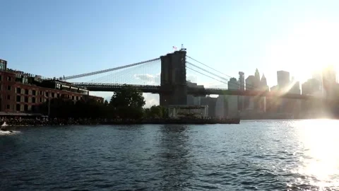 View of Brooklyn Bridge from Brooklyn Bridge Park Stock Footage 156833784