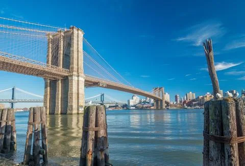 View of the Brooklyn Bridge from the Manhattan Side, New York City Stock Photos