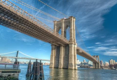 View of the Brooklyn Bridge from the Manhattan Side, New York City Stock Photos