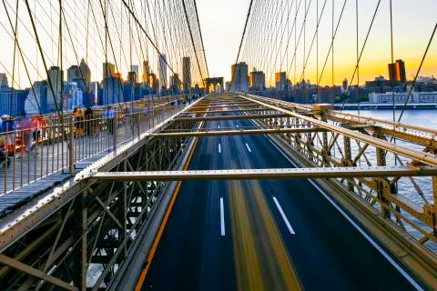 View of Brooklyn Bridge, one of the oldest bridges in the United States. Stock Photos