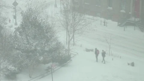 View of Brooklyn during snowstorm Manhattan New York City usa Stock Footage 84837375