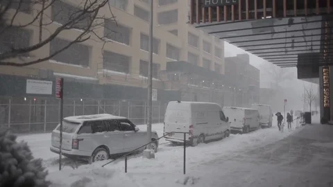 View of Brooklyn during snowstorm Manhattan New York City usa Stock Footage 84839355