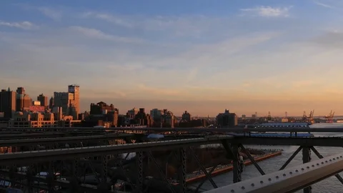 View of the brooklyn skyline from a nyc bridge Stock Footage 85966198