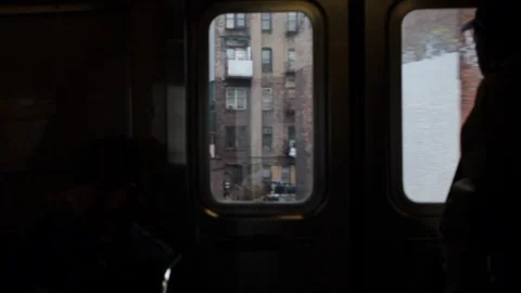 View of Brooklyn from window inside a traveling subway train 스톡 동영상 107623441