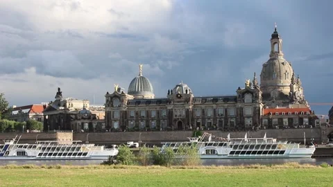 View of Brühl's Terrace from the other side of the Elbe Stock Footage 247764777