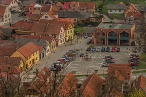 View from Brumov castle in spring cloudy day in Moravia Stock Photos