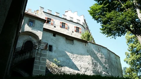 View on the Brunico castle during the summer, mountain museum Видео 98854925