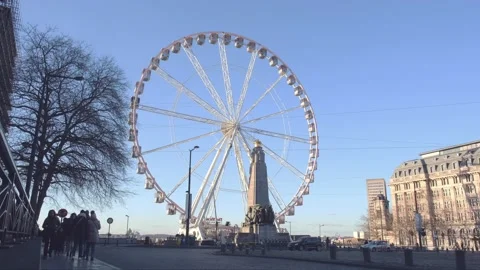The View Brussels -  Giant wheel in brussles wide angle view Stock Footage 234340428