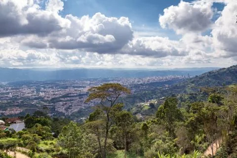 View of Bucaramnga with dramatic clouds and jungle. Stock Photos