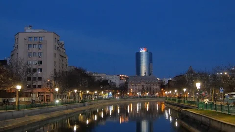 View of Bucharest from the bridge in the evening. Stock Footage 125709499