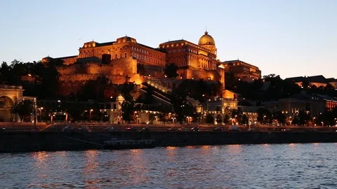 View of the Buda Castle in Budapest from a pleasure boat Video stock 115010637