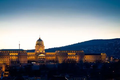 View of Buda Castle on the side of Bude at night. Budapest, Hungary Stock Photos