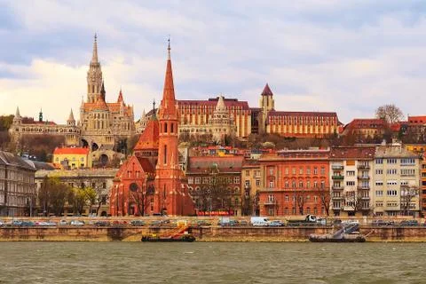 View of Buda side in Budapest with St. Matthias church Stock Photos