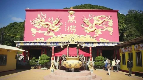 View of buddhist statues in 1000 Buddhas Temple, in Hong Kong. Stock Footage 72332330
