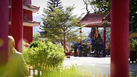 View of buddhist statues in 1000 Buddhas Temple, in Hong Kong. Stock Footage 72332727