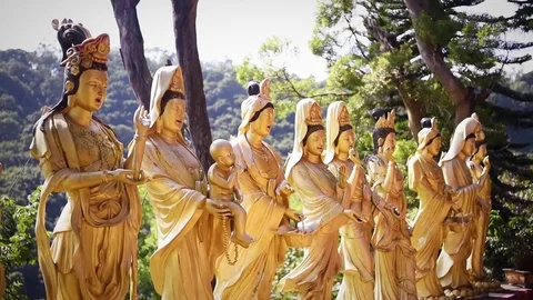 View of buddhist statues in 1000 Buddhas Temple, in Hong Kong. Stock Footage 72332771