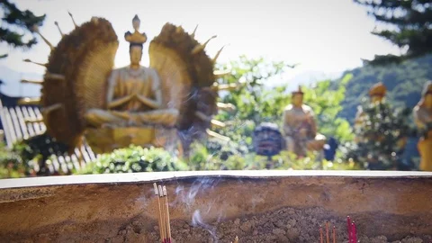 View of buddhist statues in 1000 Buddhas Temple, in Hong Kong. Stock Footage 72332831