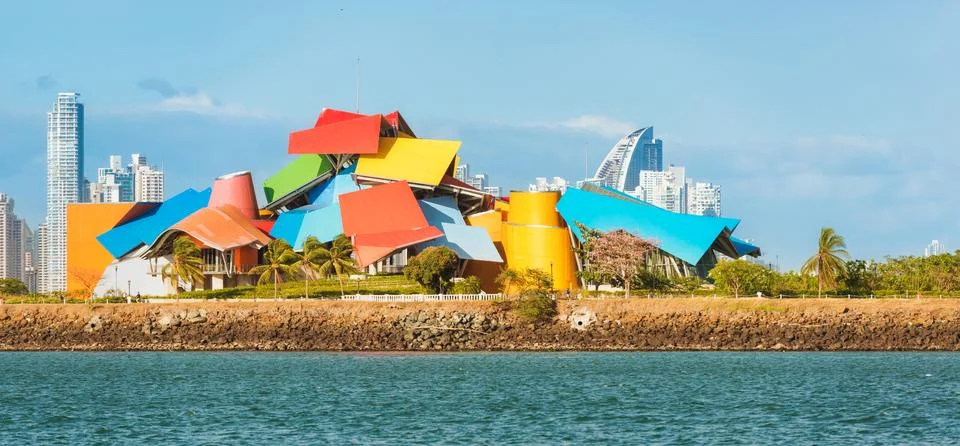 View at the building of Biomuseo in Panama City, Panama Stock Photos