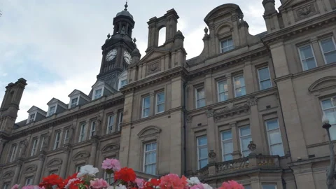 A View of the building with a clock tower. England. Stock Footage 93574456