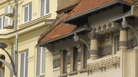 View of a building with decorated walls in Bucharest Stock-Footage 58119624