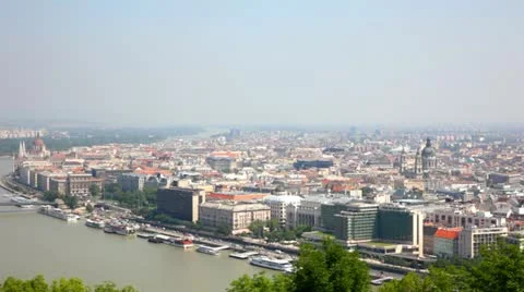 View of a building of the Hungarian parliament, Danube and chain Secheni Bridge Stock Footage