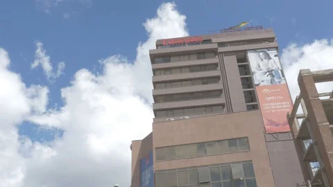 View of a building from a lower angle. Stock Footage 97571345